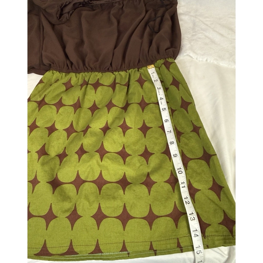 VTG Judith March One Shoulder Dress Small Green Brown Retro Geometric Mini USA - Picture 3 of 10